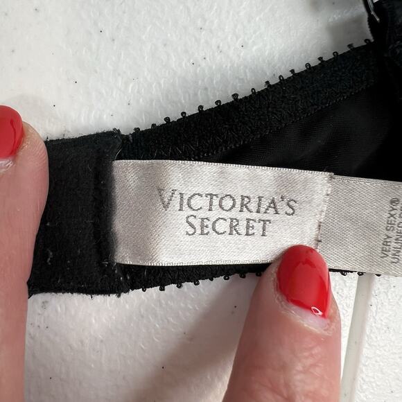 Victoria's Secret Size 34B Bra Very Sexy Lined Demi Push Up Underwire Black Lace - Picture 13 of 16